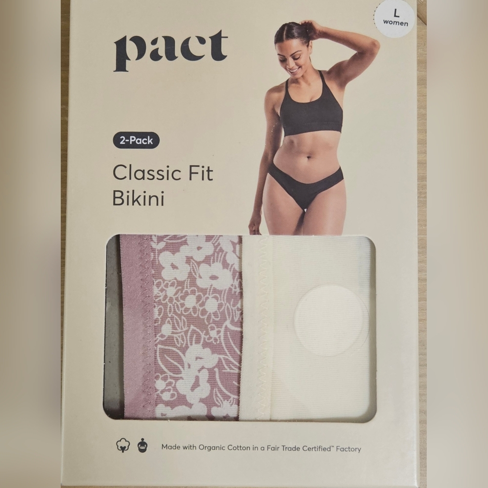 PACT 2 PACK CLASSIC FIT BIKINI ORGANIC COTTON SIZE LARGE SEA SALT GARDEN